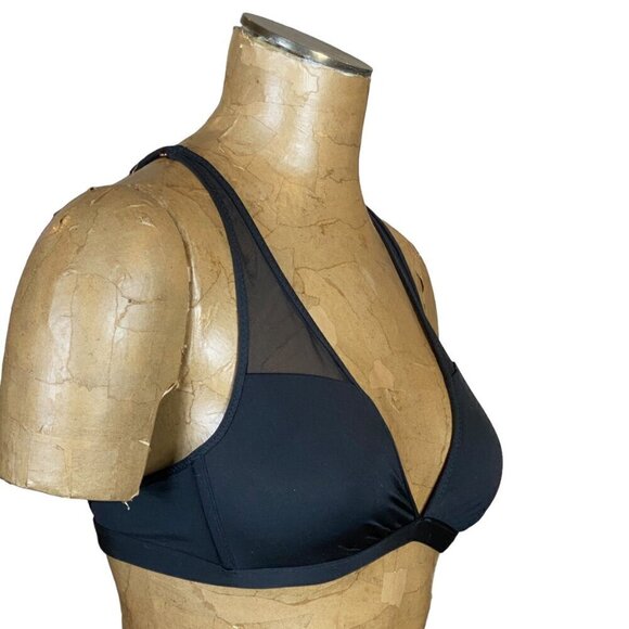 Shade & Shore Black Mesh Accent Triangle Bikini Top Cross Back Strap S 30A - Picture 3 of 10